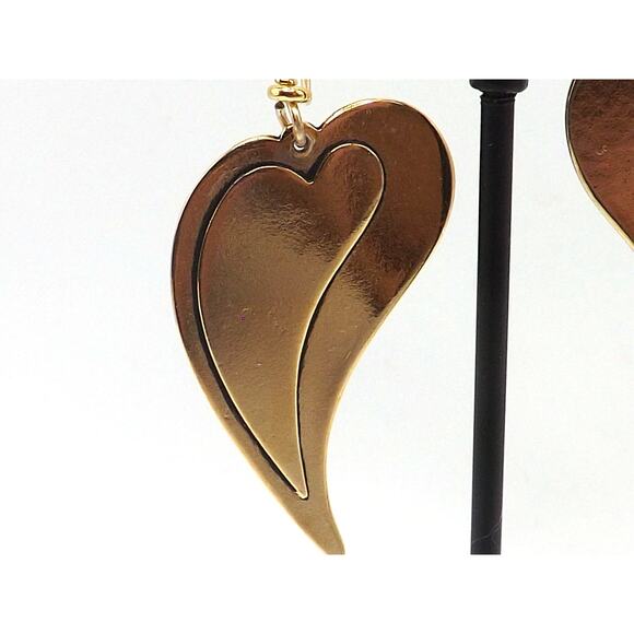 Laurel Burch Large Heart Earrings, Gold Plated, 1980s Vintage Jewelry - Picture 9 of 10